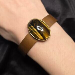 Vintage Copper Tigers Eye Cuff Bracelet Statement Boho Jewelry